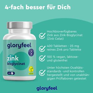 Produktbild für Zink gloryfeel 400 Tabletten