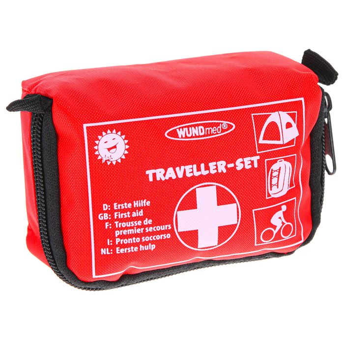 Erste-Hilfe und Reise-Haushalt-Set, 27-teilig, Farbe: Rot