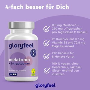 Produktbild für Melatonin gloryfeel 4-Fach-Komplex, 240 Kapseln für 240 Nächte