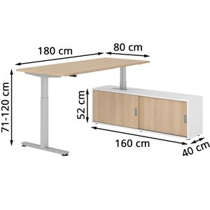 Produktbild für Schreibtisch Hammerbacher XMST 29436, eiche, mit Sideboard