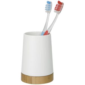Produktbild für Zahnputzbecher Wenko Bamboo, weiß, aus Keramik &amp; Bambus