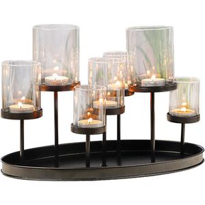 Böttcher-AG Kerzenständer schwarz oval, Kerzenhalter, für 7 Kerzen, Metall, Höhe 23 cm