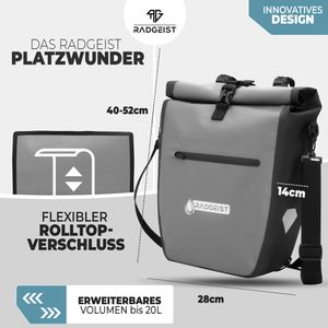 Produktbild für Gepäckträgertasche Radgeist PGR-20-50, grau, 20 Liter