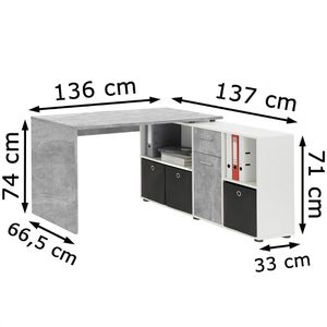 mit Böttcher weiß / – Schreibtischkombination Sideboard, AG 353-001, Lex, FMD-Möbel beton