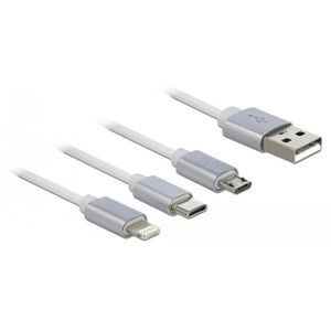 Produktbild für Ladekabel DeLock 85850 3in1 Aufrollkabel, weiß