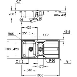 Produktbild für Spülbecken GROHE K500 31572SD1, Doppelbecken, Edelstahl