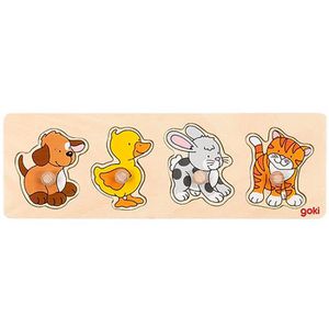 Goki Puzzle 57866 Hund, Ente, Hase und Katze, Steckpuzzle, Holz, ab 1 Jahr, 4 Teile