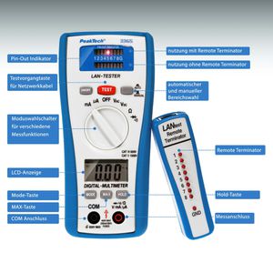 Produktbild für Multimeter PeakTech P 3365, digital, RMS, Netzwerkabeltester