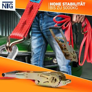 Produktbild für Spanngurt NTG rot, mit Haken &amp; Langhebel-Ratsche