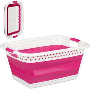 Produktbild für Wäschekorb Relaxdays pink, faltbar, mit 2 Griffen