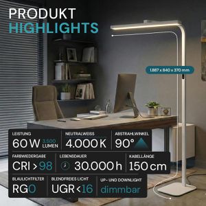 Produktbild für Stehlampe Luxula LX700137, LED, weiß, 189 cm