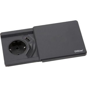 Produktbild für Einbausteckdose EVOline Square80, schwarz, mit 3 m Kabel