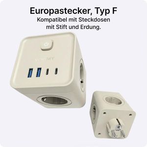 Produktbild für Steckdosenwürfel Voomy Split X7, mit Schalter, beige