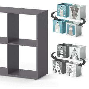 Produktbild für Bücherregal Vicco Scutum, grau, mit 8 Faltboxen