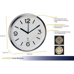 Produktbild für Wanduhr TFA 60.3535.02 LED, Kunststoff, beleuchtet, Funkuhr