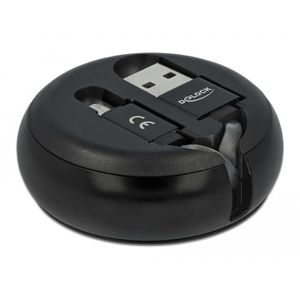Produktbild für Ladekabel DeLock 85818 USB Aufrollkabel, schwarz