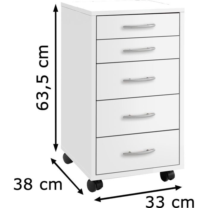 FMD-Möbel Rollcontainer Freddy, 336-001, Holz, weiß, mit 5 Schüben
