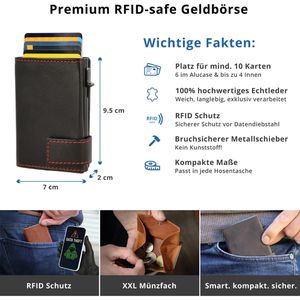 Produktbild für Kreditkartenetui SecWal Echt Leder, schwarz/rot, für 10 Karten