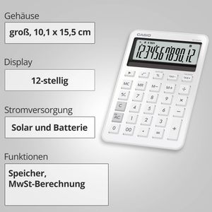 Produktbild für Taschenrechner Casio MS 200 DQ WE, mit MwSt-Berechnung, weiß