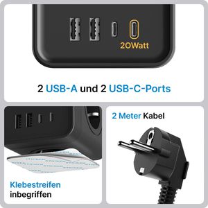 Produktbild für Steckdosenwürfel Voomy Power Cube S7, mit Schalter, schwarz