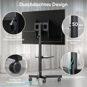 Produktbild für TV-Ständer Onkron TS1137-B, Ablage &amp; Rollen, schwarz, Metall