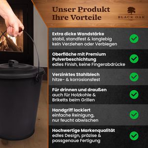 Produktbild für Ascheeimer Black-Oak Santorini, schwarz, Holzgriff &amp; Deckel