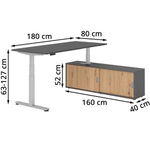 Produktbild für Schreibtisch Hammerbacher XDSM, 29856, graphit, mit Sideboard