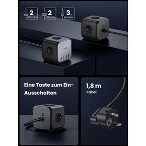 Produktbild für Steckdosenwürfel UGREEN DigiNest, mit Schalter, schwarz / blau