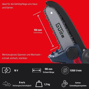 Produktbild für Astsäge Güde GAK 18.1-0, Akku