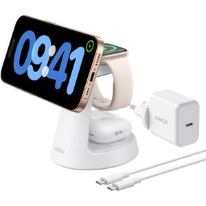 Produktbild für Ladestation Anker MagGo 3in1 Ständer Qi2, mit Magsafe, weiß