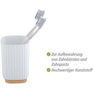 Produktbild für Zahnputzbecher Wenko Rotello, weiß, aus Kunststoff &amp; Bambus