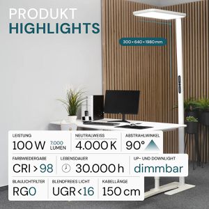 Produktbild für Stehlampe Luxula LX700190, LED, weiß, 198 cm