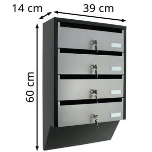 Produktbild für Briefkasten Rottner T06209 Depot 4 silber/schwarz, aus Stahl