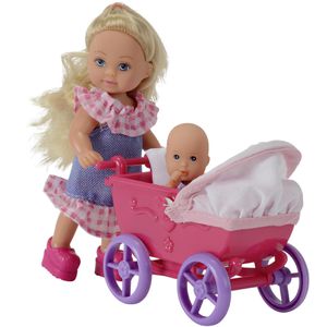Evi-Love Puppe Doll Walk, ab 3 Jahre, Evi mit Puppenwagen, 12 cm