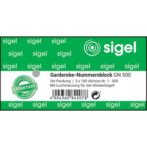 Produktbild für Nummernblock Sigel Garderobennummern GN500