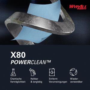 Produktbild für Einwegtücher Wypall X80, 8295, PowerClean, Hydroknit, blau