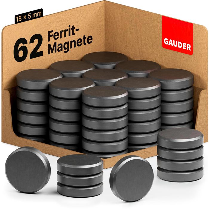 Gauder Magnete 101001 Ferrit, rund, schwarz, Ø 18 mm, 54 Stück – Böttcher AG