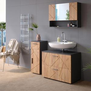 Produktbild für Badschrank Vicco Irma, mit 4 Füßen, eiche / anthrazit