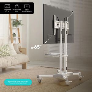 Produktbild für TV-Ständer Onkron TS1351-W, mit Ablage &amp; Rollen, weiß, Metall