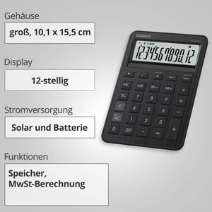 Produktbild für Taschenrechner Casio MS 200 DQ BK, mit MwSt-Berechnung schwarz