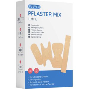 Flexeo Pflaster Mix Textil Pflasterset, 50 Strips, atmungsaktiv, elastisch,  4 Größen – Böttcher AG