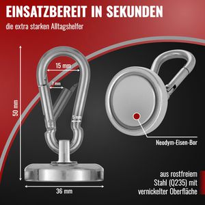 Produktbild für Hakenmagnet Poppstar 1010701, Neodym, Magnet-Karabiner