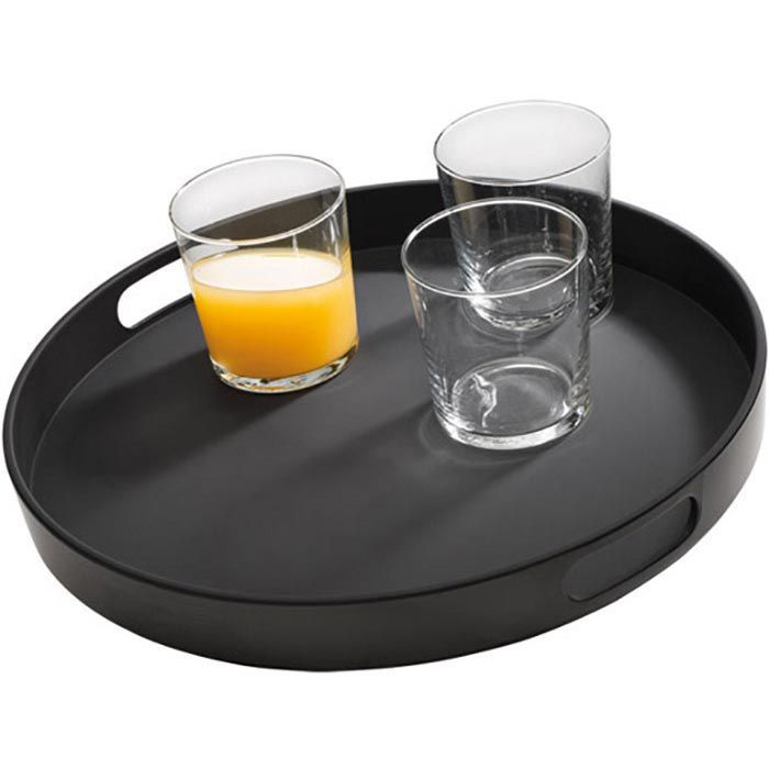 APS Serviertablett Bistro 84045, rund, Ø 35,5cm, aus Kunststoff, rutschfest, mit Griffen, schwarz – Böttcher AG
