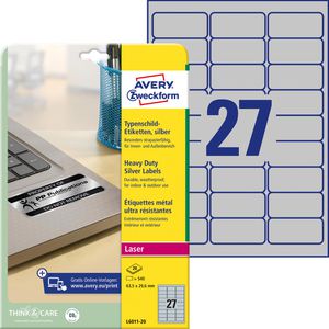 Produktbild für Typenschild-Etiketten Zweckform L6011-20, silber