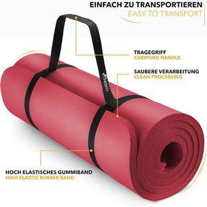 Produktbild für Yogamatte Tresko mit Tragegurt, rot, 1 cm stark
