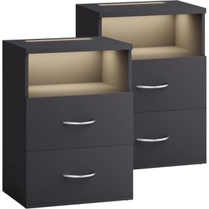 Nachttisch CASARIA Jamie, 109675, anthrazit, aus Holz, 2er Set