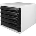 Schubladenbox Helit H61299-98, the wave, A4 Kunststoff, 5 Fächer, schwarz / weiß