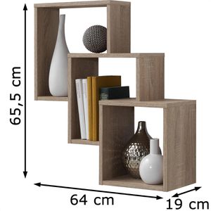 FMD-Möbel Wandregal Fibi, 297-001, eiche, 64 x 65,5 x 19cm, 3 Fächer, aus  Holz – Böttcher AG