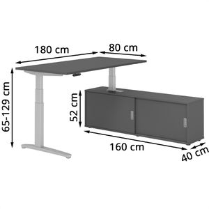 Produktbild für Schreibtisch Hammerbacher XBHM, 30524, graphit, mit Sideboard