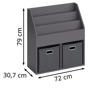 Produktbild für Bücherregal Vicco Luigi, grau, mit 2 Faltboxen